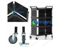 Xe đẩy phục vụ đồ ăn 04 tầng có vách nhựa chống bụi