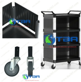 Xe đẩy phục vụ đồ ăn 04 tầng có vách nhựa chống bụi