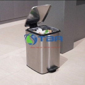 Thùng rác inox cao cấp Vuông 16L kiểu đạp chân