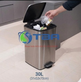 Thùng rác inox văn phòng cỡ lớn 30L đạp chân kiểu vuông