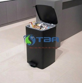 Thùng rác inox màu đen 12L đạp chân Chuyên dùng Văn Phòng