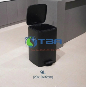Thùng rác 9L Vuông đạp chân inox màu đen cho Văn Phòng