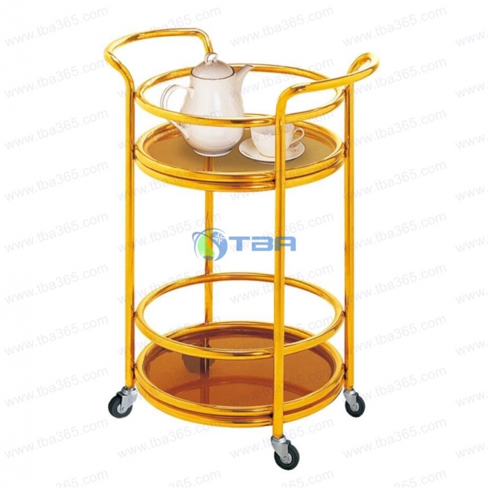 Xe đẩy tròn phục vụ đồ uống inox mạ vàng cao cấp