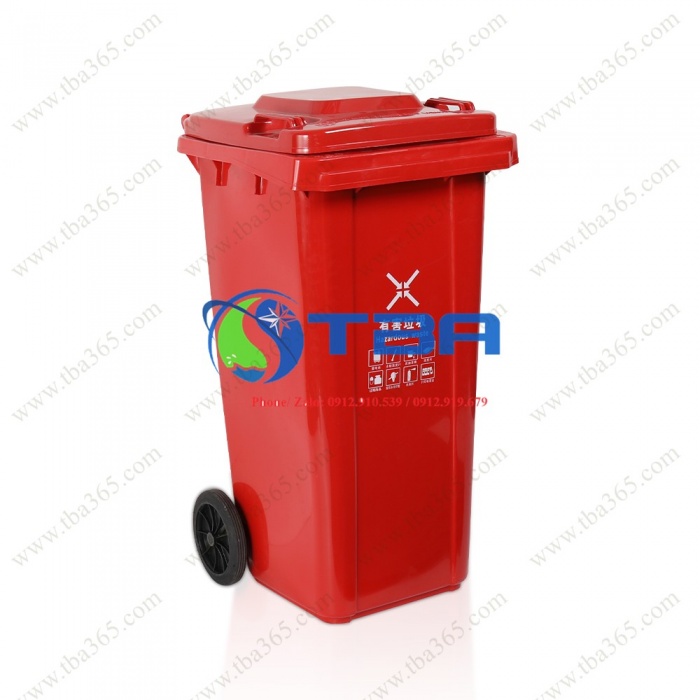 Thùng rác nhựa 120L màu đỏ phân loại rác gia đình