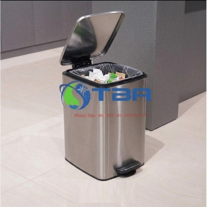 Thùng rác inox cao cấp Vuông 16L kiểu đạp chân