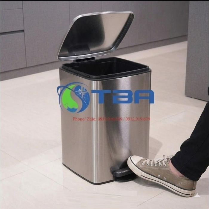 Thùng rác vuông inox đạp chân cao cấp 20L Á Châu