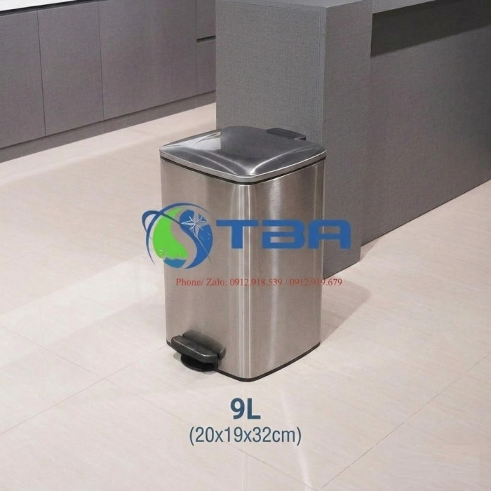 Thùng rác vuông đạp chân inox 9L cao cấp