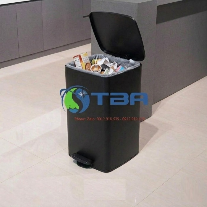 Thùng rác inox màu đen 12L đạp chân Chuyên dùng Văn Phòng