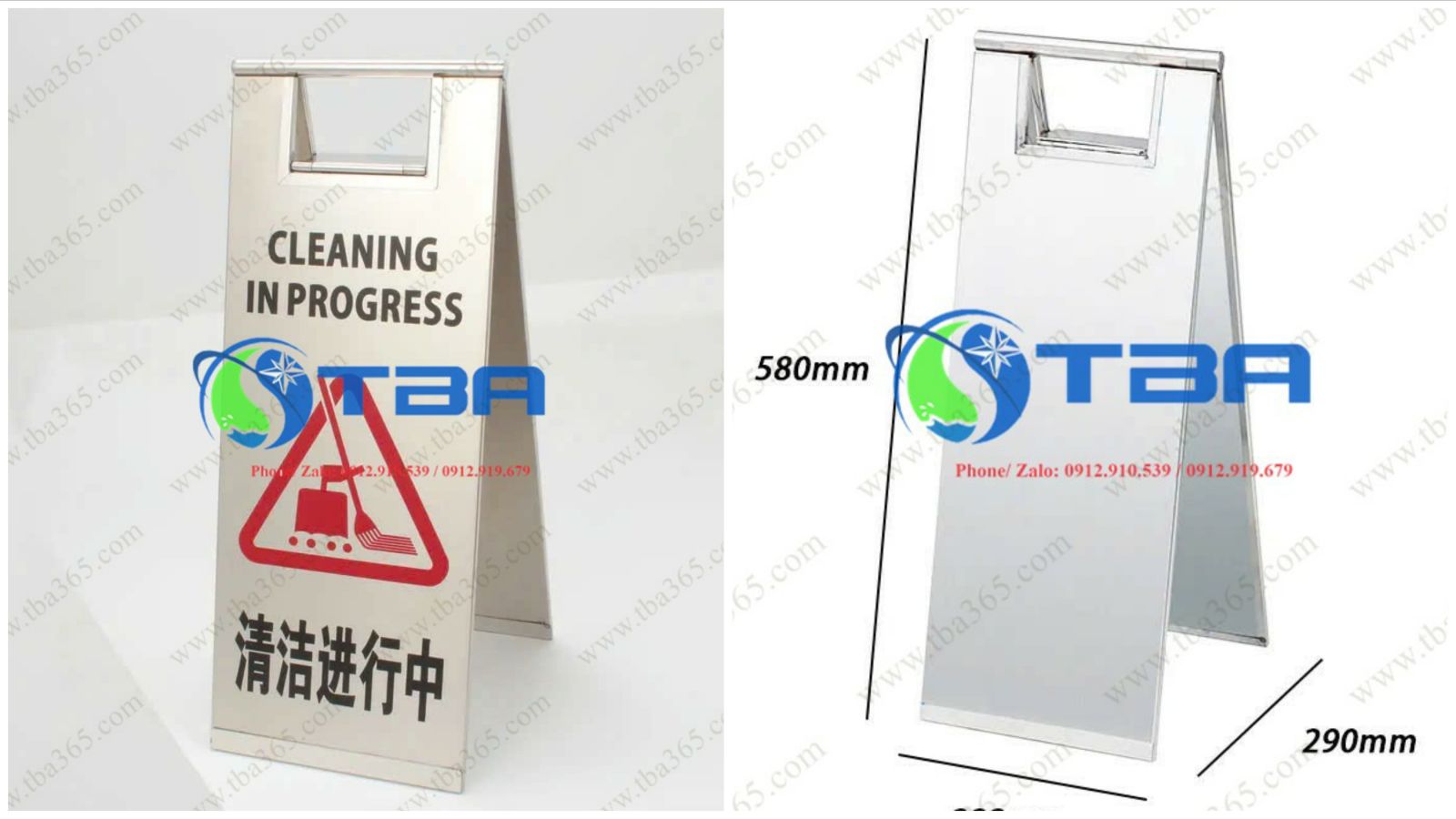 Bảng cảnh báo inox Khu vực đang làm vệ sinh Á CHÂU