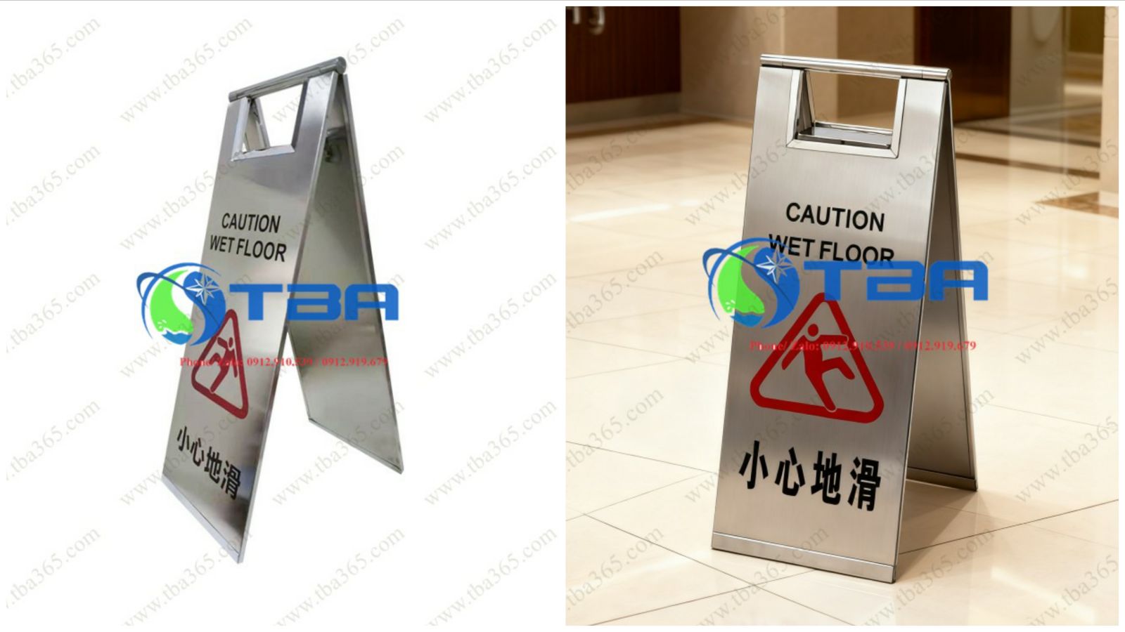 Bảng inox đặt sàn cảnh báo khu vực sàn ướt- Á CHÂU