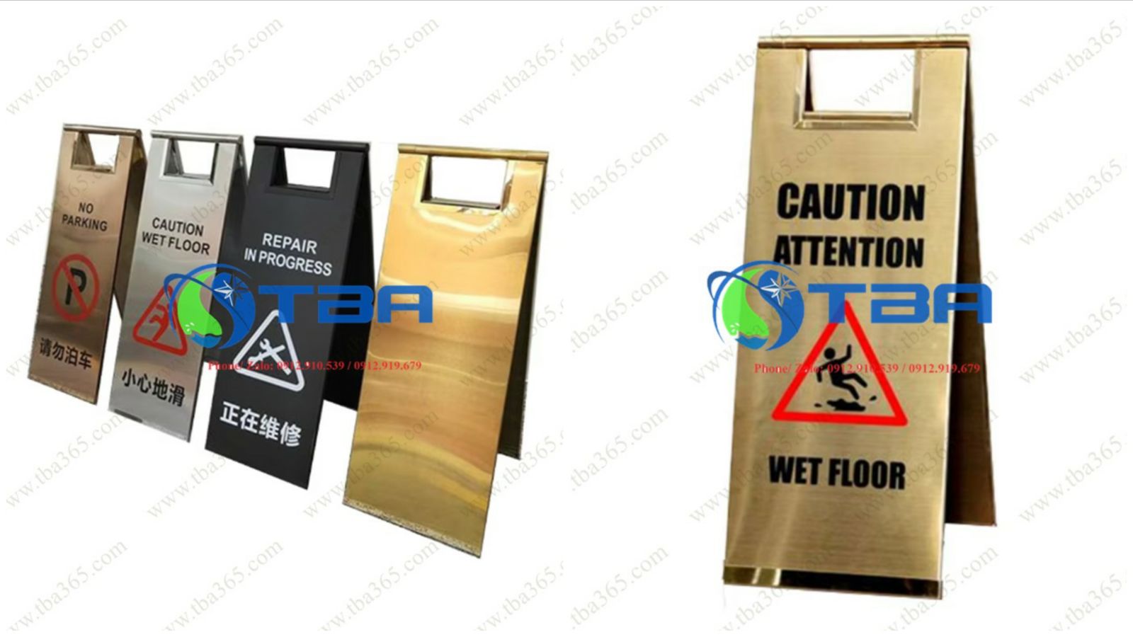 Bảng chữ A bằng inox cảnh báo sàn ướt Á CHÂU