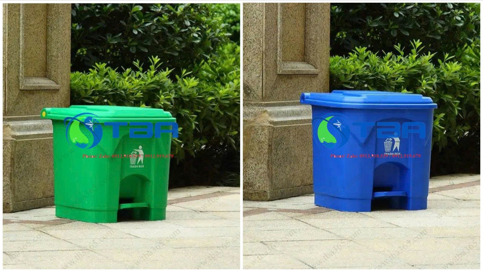 Thùng rác nhựa 30L đạp chân màu xanh da trời