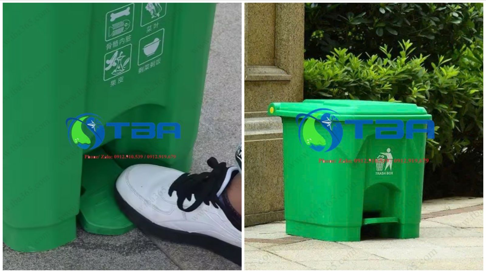 Thùng rác nhựa cho nhà hàng 30L kiểu đạp chân xanh lá