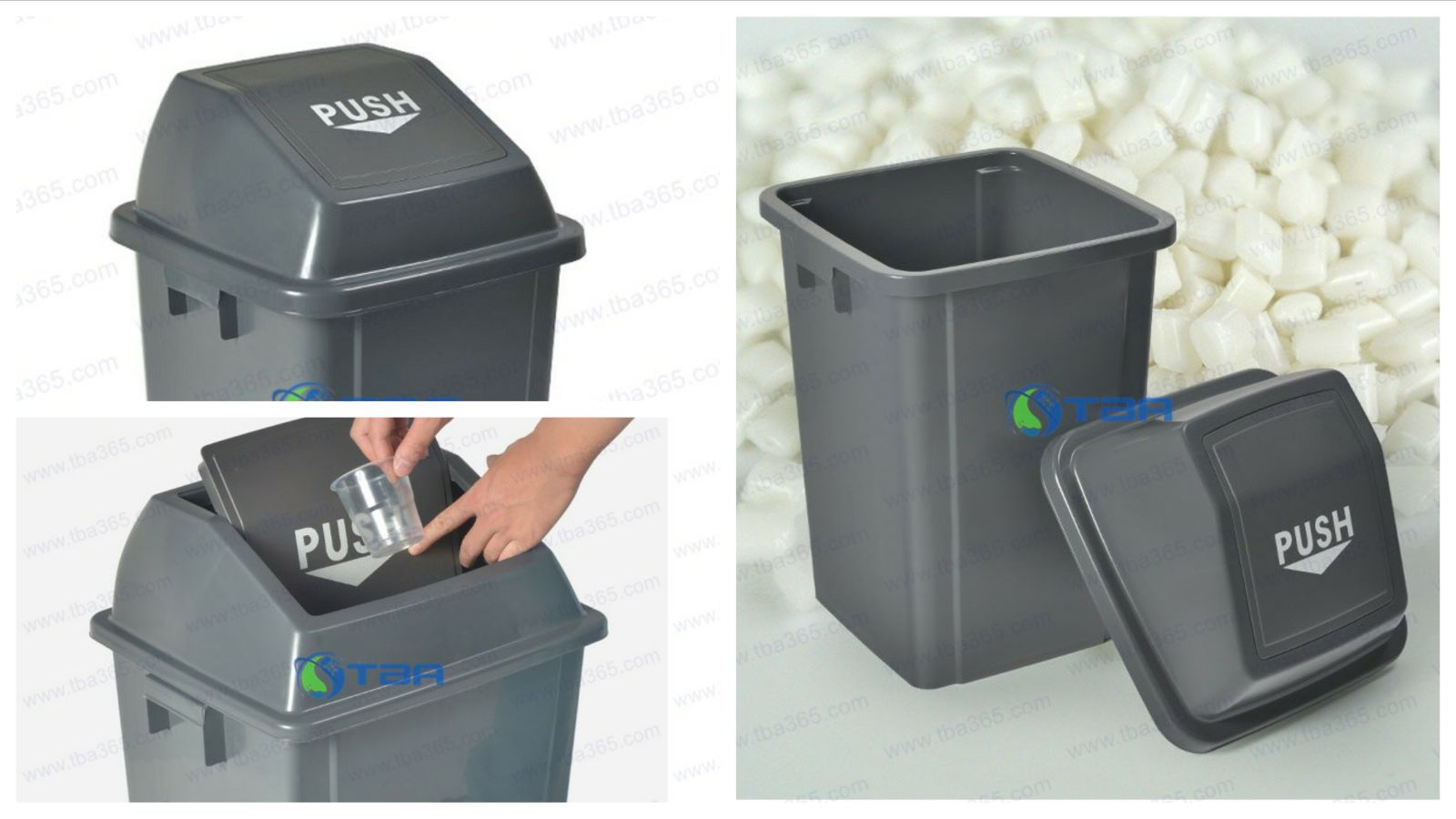 Thùng rác nhựa màu xám 60L dùng cho công sở, gia đình, nhà hàng khách sạn