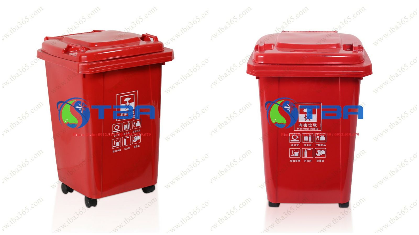 Thùng rác nhựa 60L màu đỏ cho gia đình