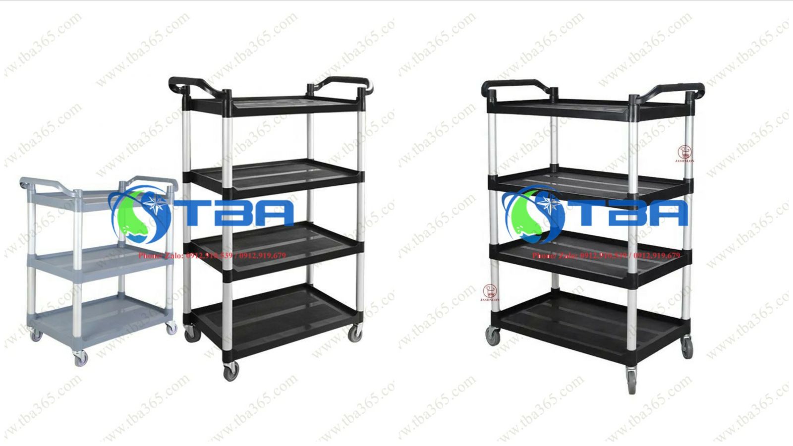 Xe đẩy phục vụ nhà hàng cỡ nhở màu đen 04 tầng cao cấp