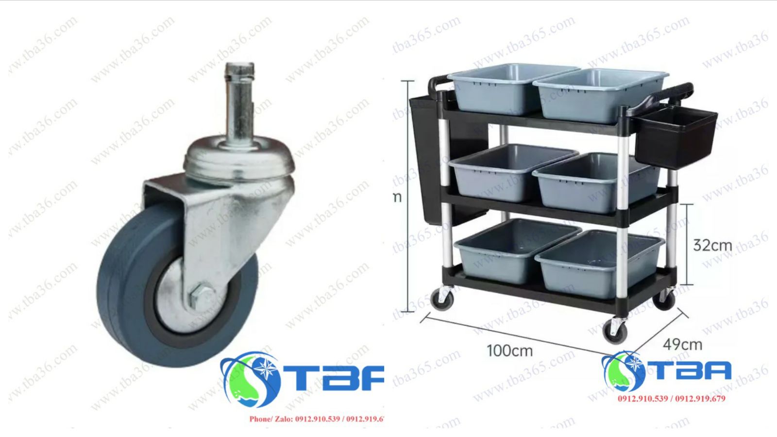 Bánh xe đẩy Á Châu không khóa thay thế cho xe phục vụ bàn