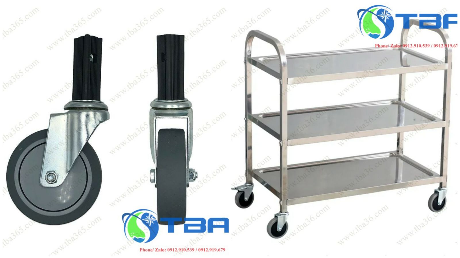 Phụ kiện bánh xe thay thế cho xe đẩy phục vụ bàn ăn inox 3 tầng cao cấp